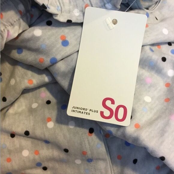SO NWT jrs plus pajama set gray with colorful dots/cami and cropped pants set 2X - Picture 3 of 14